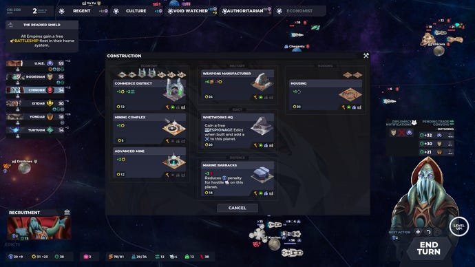 The building construction menu in Stellaris Nexus