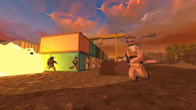 A screenshot shows low poly soldiers as seen in Battlebit. 