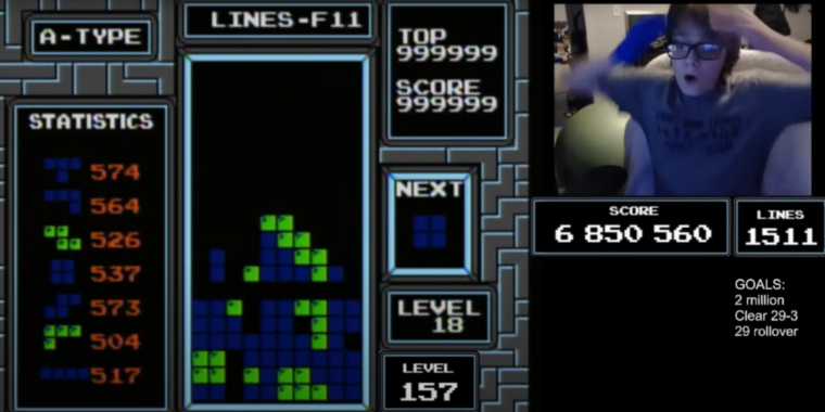 34 years later, a 13-year-old hits the NES Tetris “kill display screen”