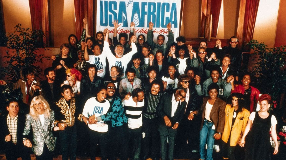 The whole group that recorded “We Are the World” in the A&amp;M Studio in the documentary The Greatest Night in Pop