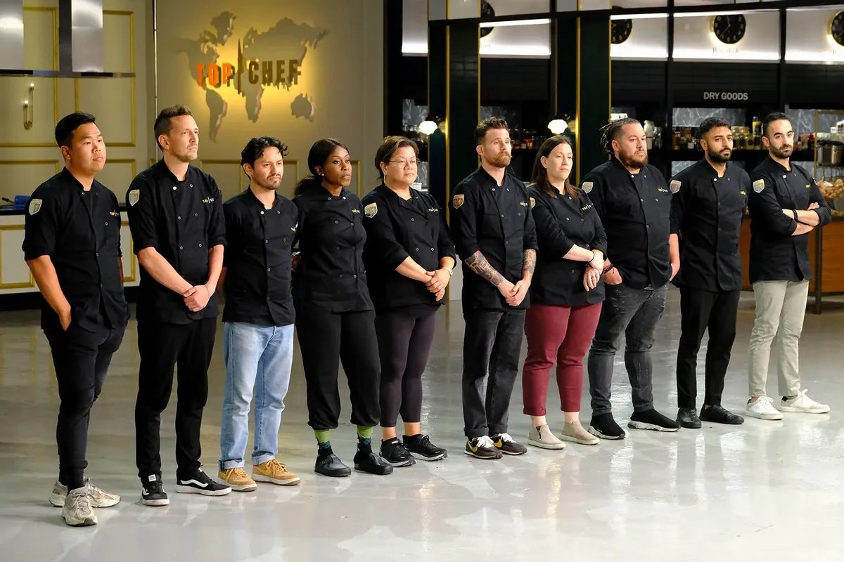 Contestants lined up on Top Chef: World All Stars